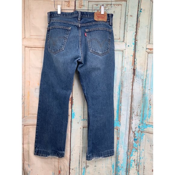 Levi Straight Fit Mens 32x 27 ALTERED (2.5” Hemmed can be released) Dark Blue Wa - Picture 3 of 9